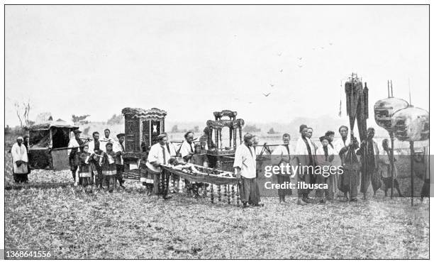 antique travel photographs of china: funeral procession - funeral stock illustrations