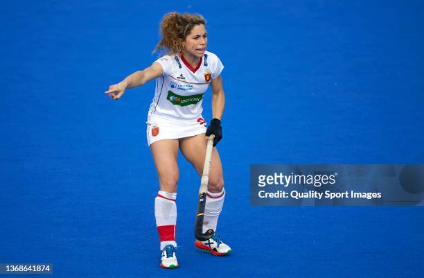 Georgina Oliva of Spain reacts during the Women's FIH Field Hockey Pro League match between Spain and Netherlands at Polideportivo Virgen del Carmen...