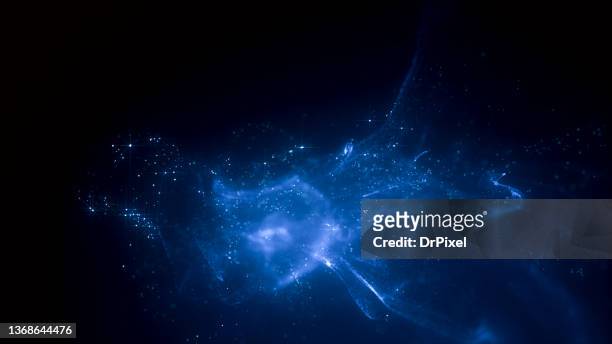 blue fog and sparkles against dark background - copy space stock pictures, royalty-free photos & images