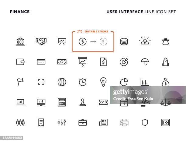 universelles liniensymbol-set für finanzen - handshaking in a bank stock-grafiken, -clipart, -cartoons und -symbole