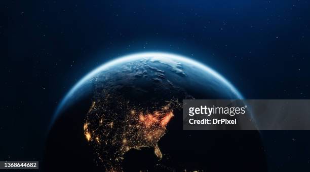 planet earth seen from space. the usa and canada on the dark size of the planet. - 從衛星觀看 個照片及圖片檔