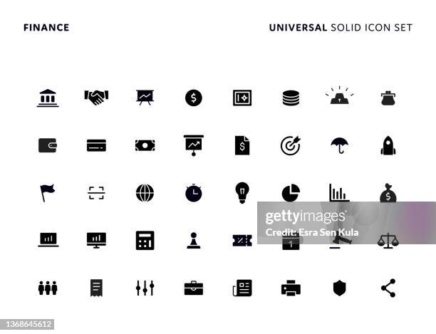 ilustraciones, imágenes clip art, dibujos animados e iconos de stock de conjunto de iconos sólidos de finance univrsal - sólido