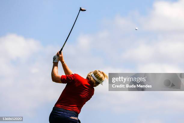 Jonathan Brightwell of the United States plays his tee shot on the 7th hole during the second round of The Panama Championship at Panama Golf Club on...