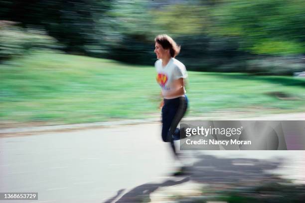 Swimmer Diana Nyad is photographed jogging during training session for her swim from Florida to Cuba from October 1, 1977 until October 31, 1977 in...