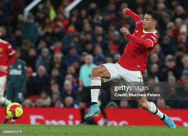 Cristiano Ronaldo of Manchester United in action during the Emirates FA Cup Fourth Round match between Manchester United and Middlesbrough at Old...