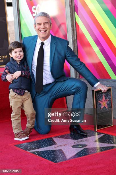 Benjamin Cohen and his father Andy Cohen attend the Hollywood Walk of Fame Star Ceremony for Andy Cohen on February 04, 2022 in Hollywood, California.