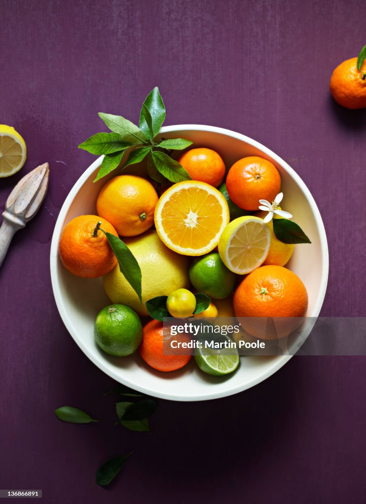 Bowl of citrus fruit overhead