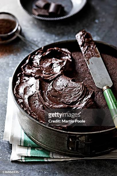 chocolate icing on a chocolate cake - chocolate cake 個照片及圖片檔