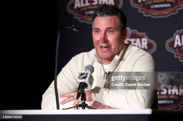 Interim Head Coach Andrew Brunette of the Florida Panthers speaks during the Media Day as part of the 2022 NHL All-Star Weekend on February 04, 2022...