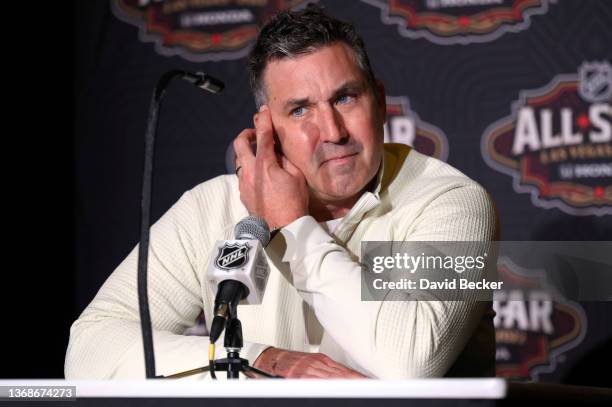 Interim Head Coach Andrew Brunette of the Florida Panthers speaks during the Media Day as part of the 2022 NHL All-Star Weekend on February 04, 2022...