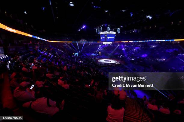 Fans wait in their seats prior to a match between Penn State Nittany Lions and Ohio State Buckeyes at Bryce Jordan Center on February 04, 2022 in...