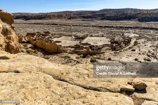 pueblo bonito at chaco culture national historical park in new mexico - chaco canyon stock pictures, royalty-free photos & images