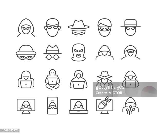 ilustrações de stock, clip art, desenhos animados e ícones de criminal icons - classic line series - stealing