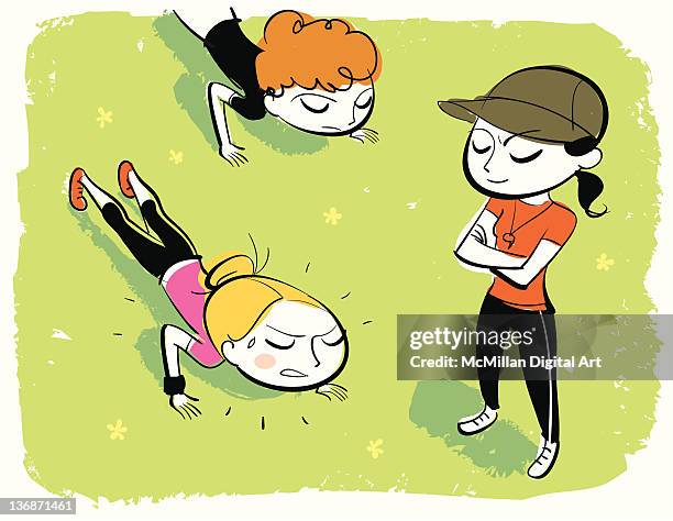 boot camp exercise class in park - push up challenge stock illustrations