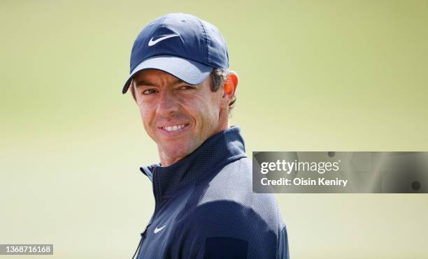 Rory McIlroy of Northern Ireland during Day Two of the Abu Dhabi HSBC Championship at Yas Links Golf Course on January 21, 2022 in Abu Dhabi, United...