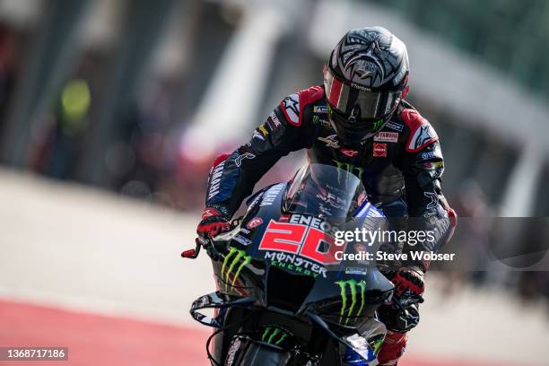 Fabio Quartararo of France and Monster Energy Yamaha MotoGP rolls through the pitlane during the MotoGP Pre-Season IRTA-Test at Sepang International...