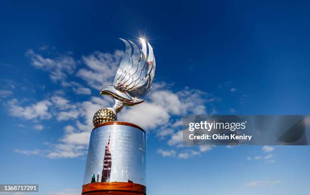 General view of the trophy prior to the final round on Day Four of the Abu Dhabi HSBC Championship at Yas Links Golf Course on January 23, 2022 in...