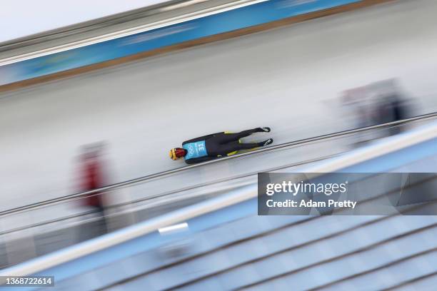 Julia Taubitz of Team Germany slides during Women's Singles training on day one of the Beijing 2022 Winter Olympic Games at National Sliding Centre...