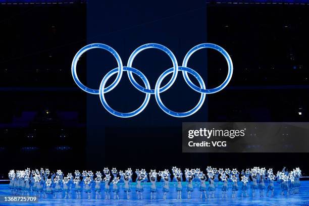 The IOC flag is carried during the Opening Ceremony of the Beijing 2022 Winter Olympics at the Beijing National Stadium on February 4, 2022 in...