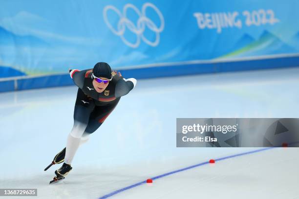 Claudia Pechstein of Team Germany skates during the Women's 3000m on day one of the Beijing 2022 Winter Olympic Games at National Speed Skating Oval...