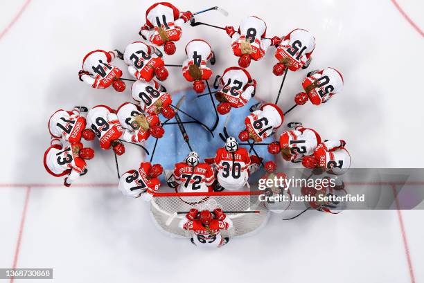 Team Denmark lines up ahead of the Women's Preliminary Round Group B match at Wukesong Sports Center on February 05, 2022 in Beijing, China.