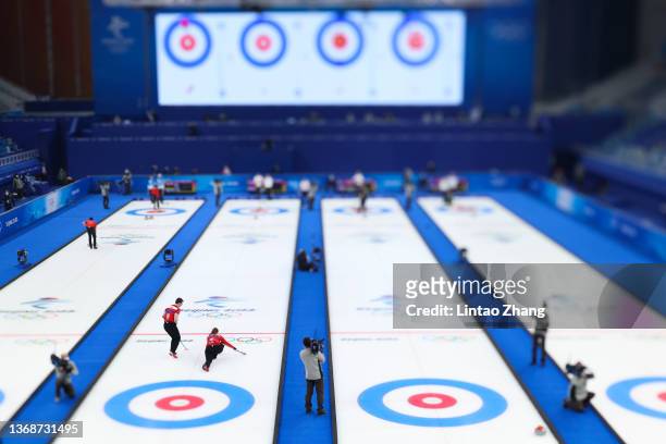 Zuzana Paulova and Tomas Paul of Team Czech Republic compete against Team Great Britain during the Curling Mixed Doubles Round Robin on Day 1 of the...