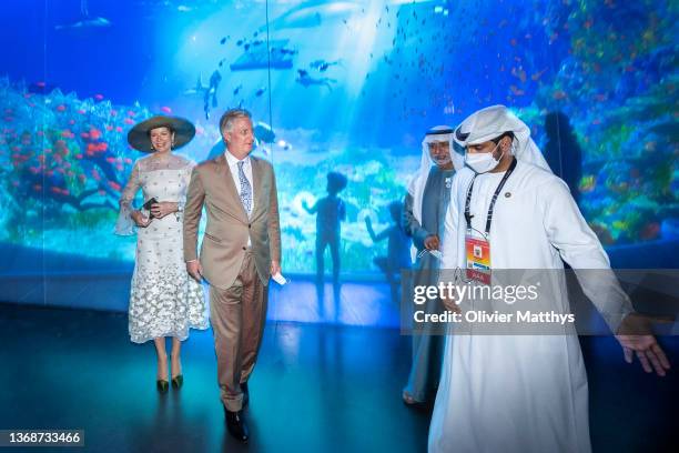 King Philippe and Queen Mathilde of Belgium attend the Belgium National Day at the Dubai Expo 2020 on February 5, 2022 in Dubai, United Arab...