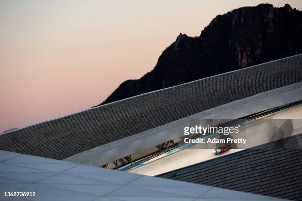 Eliza Tiruma of Team Latvia slides during Women's Singles training on day one of the Beijing 2022 Winter Olympic Games at National Sliding Centre on...