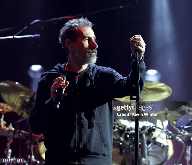 Serj Tankian of System of a Down performs at the Banc of California Stadium on February 04, 2022 in Los Angeles, California.