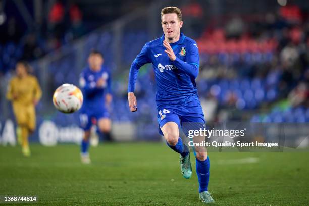 Jakub Jankto of Getafe runs with the ball during the La Liga Santander match between Getafe CF and Levante UD at Estadio de Butarque on February 04,...