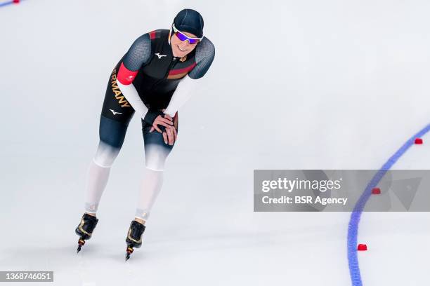 Claudia Pechstein of Team Germany competes during the Women's 3000m on day one of the Beijing 2022 Winter Olympic Games at the National Speedskating...