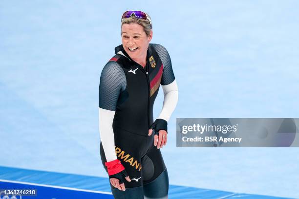 Claudia Pechstein of Team Germany competes during the Women's 3000m on day one of the Beijing 2022 Winter Olympic Games at the National Speedskating...
