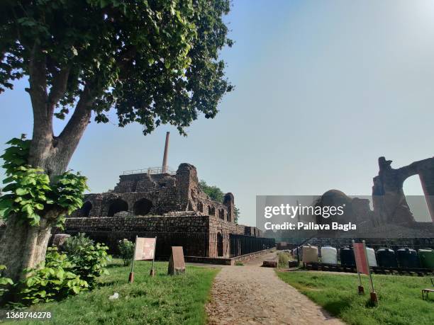 View of King Ashokas Pillar on October 10, 2021 at the Feroz Shah Kotla in New Delhi,India.