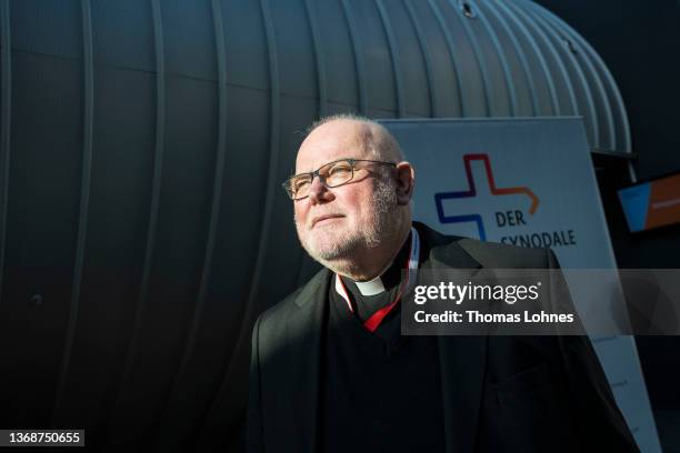 Cardinal Rainhard Marx stands for a photo at the last day of the 3. Congress of the "Synadoler Weg" Catholic reform movement on February 05, 2022 in...