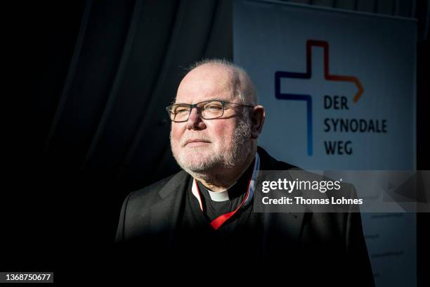 Cardinal Rainhard Marx stands for a photo at the last day of the 3. Congress of the "Synadoler Weg" Catholic reform movement on February 05, 2022 in...