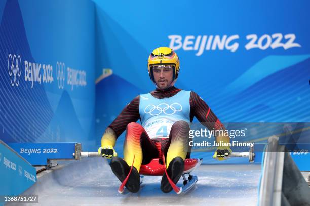 Johannes Ludwig of Team Germany prepares to slide during the Men's Singles Luge heats on day one of the Beijing 2022 Winter Olympic Games at National...
