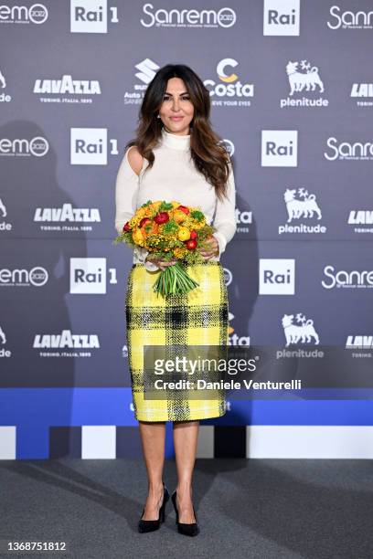 Sabrina Ferilli attends a photocall during the 72nd Sanremo Music Festival 2022 at Casinò on February 05, 2022 in Sanremo, Italy.
