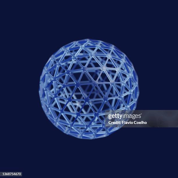 hollow blue globe on dark blue background - geodetisk kupol bildbanksfoton och bilder