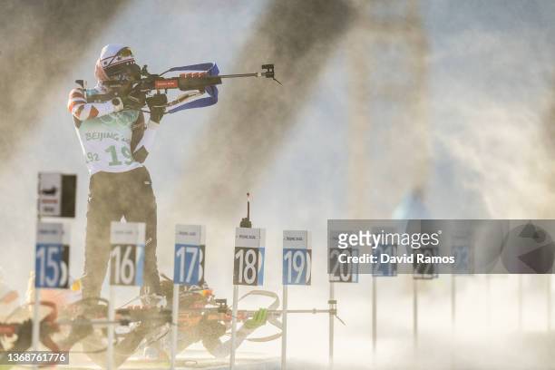 Clare Egan of team United States warms up on the range prior to the Mixed Biathlon 4x6km relay at National Biathlon Centre on February 05, 2022 in...