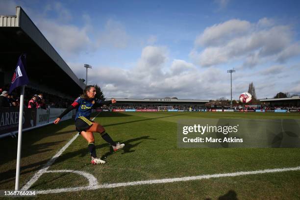 Katie Zelem of Arsenal takes a corner during the Barclays FA Women's Super League match between Arsenal Women and Manchester United Women at Meadow...