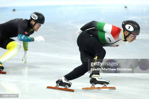 Shaoang Liu of Team Hungary competes during the Men's 1000m Heats on day one of the Beijing 2022 Winter Olympic Games at Capital Indoor Stadium on...