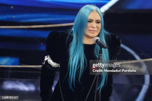 Italian singer-songwriter Loredana Bertè at 72 Sanremo Music Festival. Fourth evening. Gianluca Saitto dress. Sanremo , February 4th, 2022