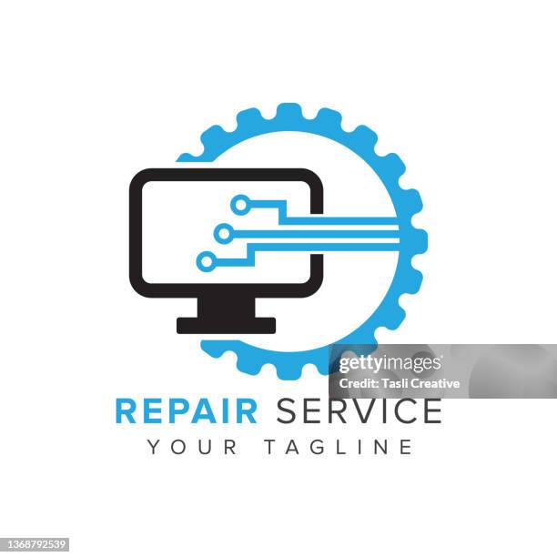 stockillustraties, clipart, cartoons en iconen met computer repair icon design. desktop service vector logo template - analytics logo