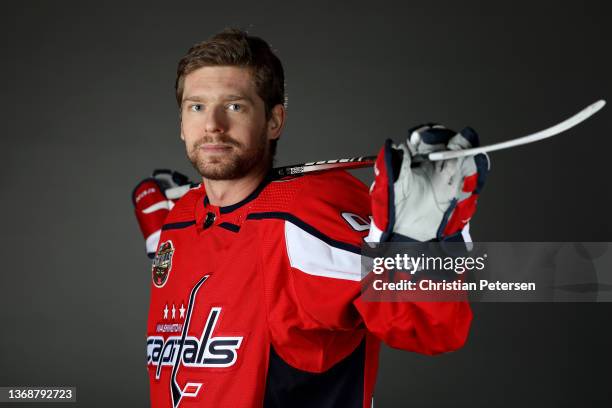 Evgeny Kuznetsov of the Washington Capitals poses for a portrait before the 2022 NHL All-Star game at T-Mobile Arena on February 04, 2022 in Las...