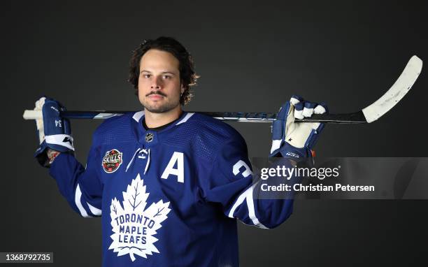 Auston Matthews of the Toronto Maple Leafs poses for a portrait before the 2022 NHL All-Star game at T-Mobile Arena on February 04, 2022 in Las...