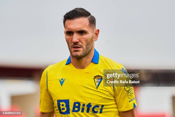 Lucas Perez of Cadiz CF looks on during the LaLiga Santander match between RCD Mallorca and Cadiz CF at Estadio de Son Moix on February 05, 2022 in...