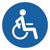 wheelchair path, road sign, blue circle frame, eps.