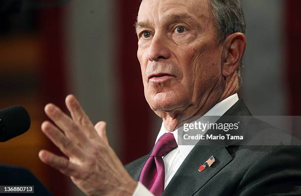 New York Mayor Michael Bloomberg delivers his annual State of the City address at Morris High School Campus on January 12, 2012 in the Bronx borough...