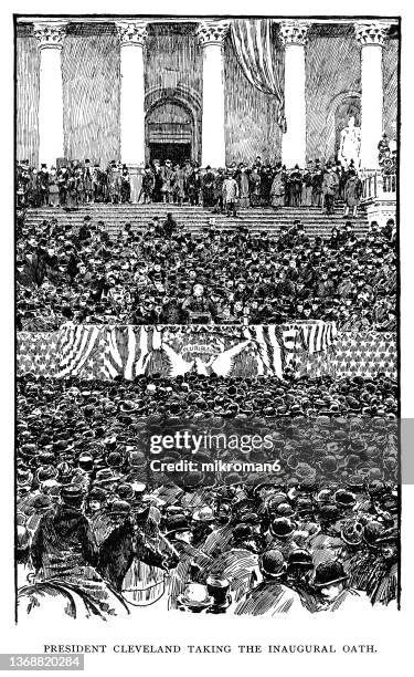 washington, d.c. 1893 - president grover cleveland taking the inaugural, oath - grover stock pictures, royalty-free photos & images