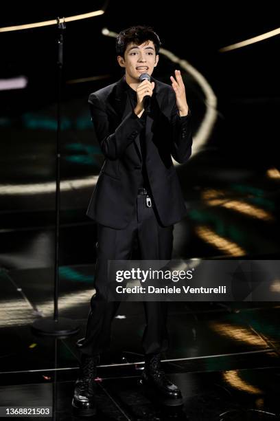 Matteo Romano attends the 72nd Sanremo Music Festival 2022 at Teatro Ariston on February 05, 2022 in Sanremo, Italy.